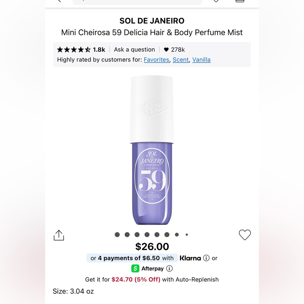 Sol de Janeiro Mini Cheirosa 59 Delicia Hair & Body Perfume Mist (New No Box) - Picture 2 of 2
